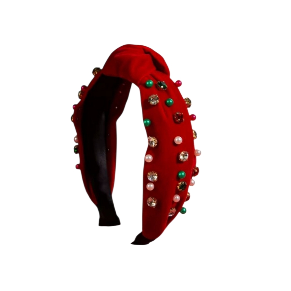 New Christmas Pearl Headband Creative Fried Dough Twists Braid Red Green